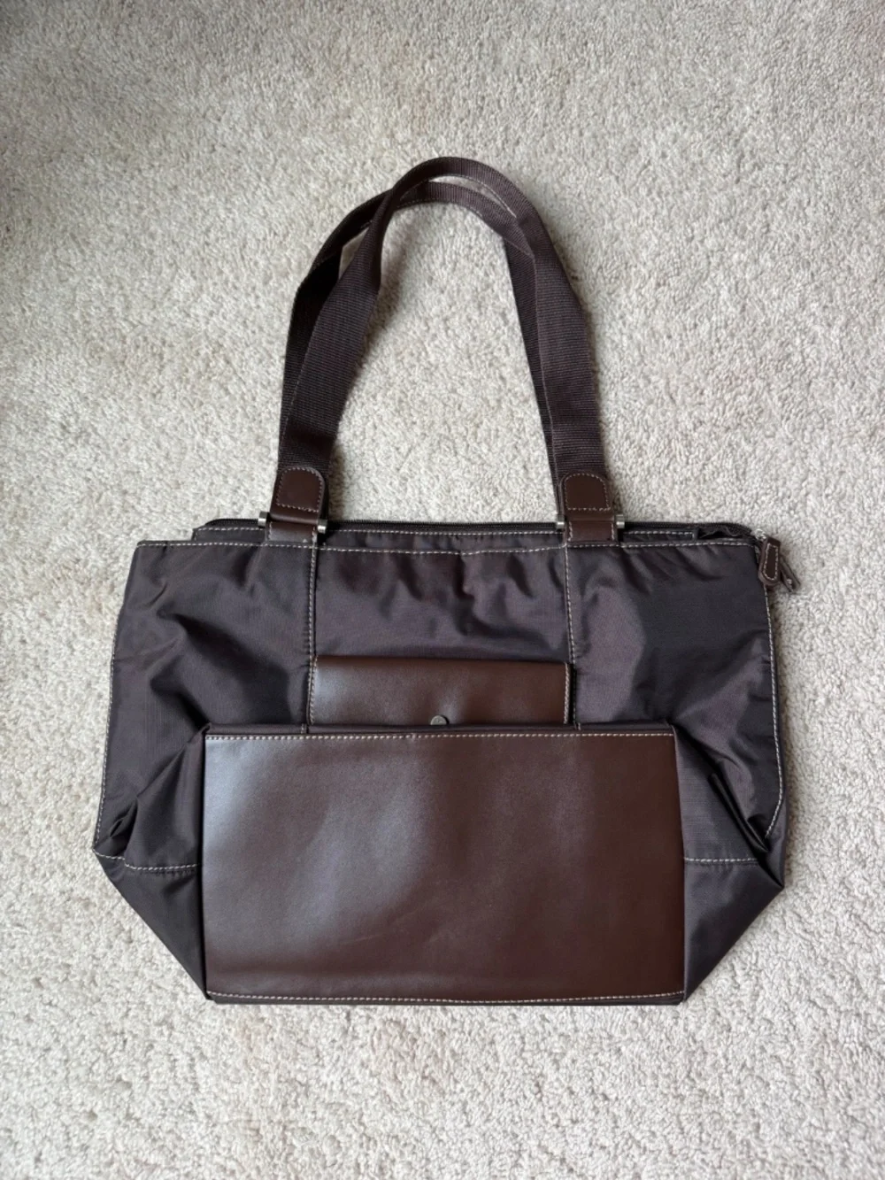 Liz Claiborne Brown Nylon Tote Shoulder Bag Lightweight Work Travel
